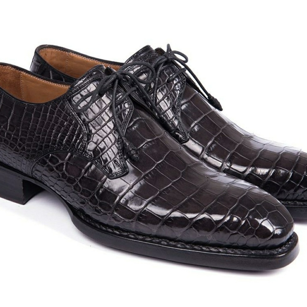 Paul Parkman Black Genuine Crocodile Derby Shoes f